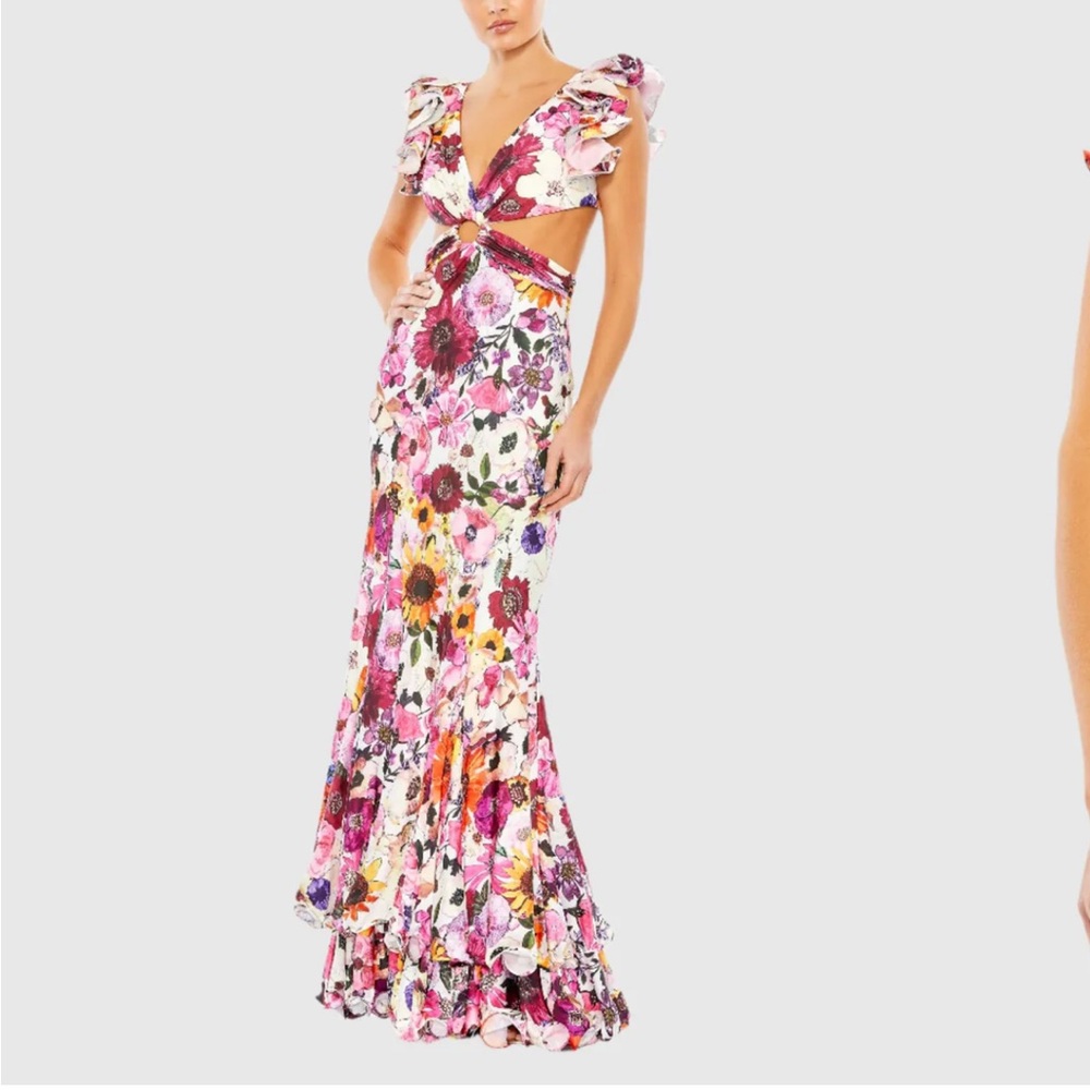 Mac Duggal Multicolor Floral Maxi Cut Out Dress